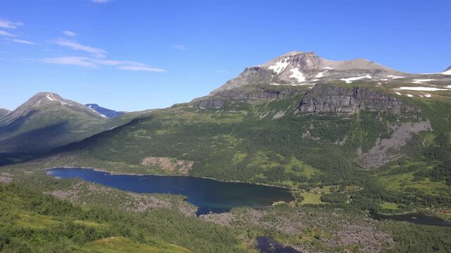 View of scenic Innerdalen mountain landscape in Norway from Innerdalst&aring;rnet