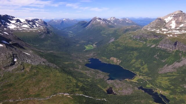 View of scenic Innerdalen mountain landscape in Norway from Innerdalst&aring;rnet