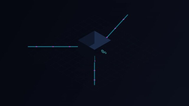 Abstract Isometric Data Grid with Animated Glowing Lines and Industrial Gear Icon