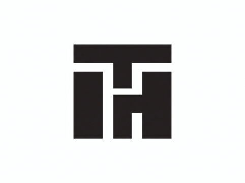 Bold geometric TH monogram letter logo enclosed in a solid square block. Minimalist vector symbol for real estate development, architectural studio, construction, and modern corporate identity.