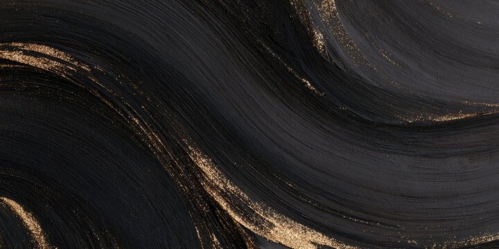 Abstract Black and Gold Swirling Brush Strokes Texture Background.