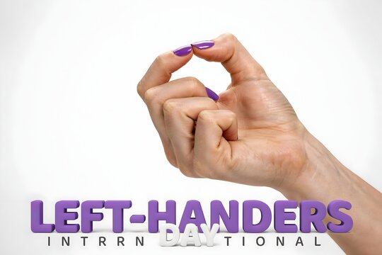 Human hand with purple nail polish showing a gesture for international left-handers