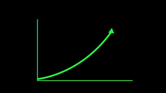 Green exponential growth chart animation on black background, for business and, finance presentations graph