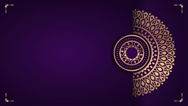 Luxury golden mandala pattern on rich purple background motion graphics