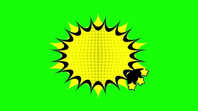 Yellow comic book starburst boom animation on green screen