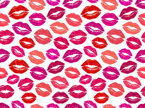 Seamless Pattern of Colorful Kiss Marks