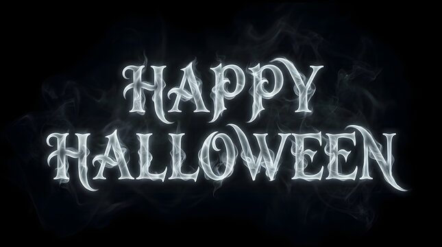 Happy halloween text written in ethereal ghostly smoke on a black background