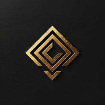 Abstract gold geometric symbol with concentric squares and arrow pointing down