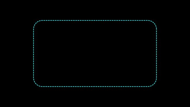 Dotted line rectangle frame animation on black background. border frame dotted line animation isolated on transparent  screen. Animation of 4k video. 