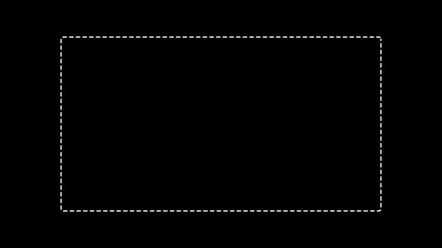 Dotted line rectangle frame animation on black background. border frame dotted line animation isolated on transparent  screen. Animation of 4k video. 