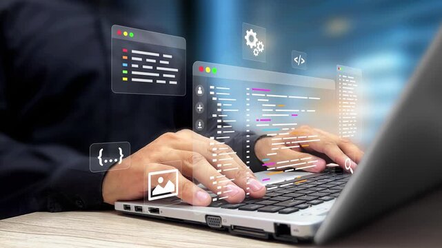 Developer Writing Code on a Laptop. Software Programming, Coding Development, Web Application Creation, Code Editor, Software Engineering, Digital Technology, Programming, Application Development