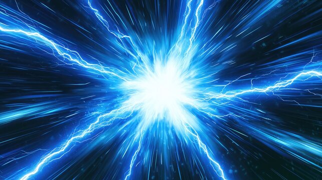 Intense blue energy explosion with radiating light and electricity