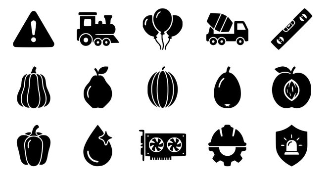 Industrial Food Hardware and Safety Solid Black Silhouette Icon Pack