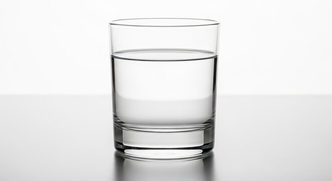 Clear Glass of Fresh Pure Water on a Reflective Surface Against a Clean White Background for Hydration and Health