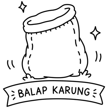 Hand Drawn Sack Race Icon Featuring A Traditional Indonesian Balap Karung Competition burlap Bag Illustration for Playful Cultural Events