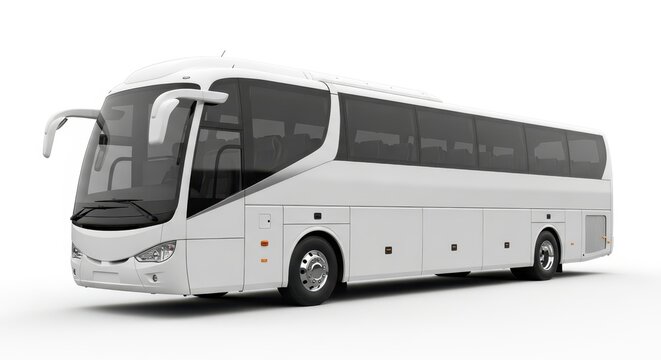 Modern White Tour Bus Coach Isolated on White Background for Travel and Transportation Concepts