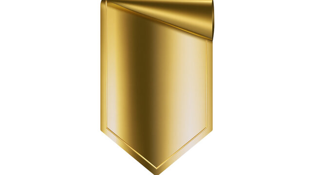 Shiny golden ribbon banner with curled top edge, isolated on transparent background
