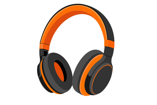 Orange and black headphones vector illustration. 