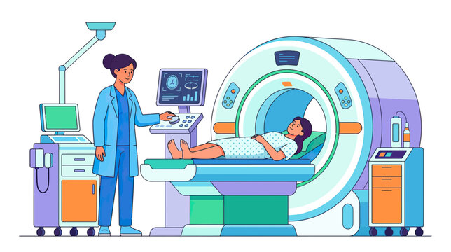 Medical Scan Machine with Patient and Technician