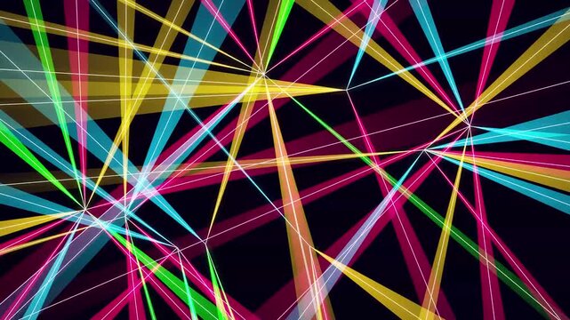 Vibrant laser light beams projecting colorful patterns across a dark space for stage performance effects
