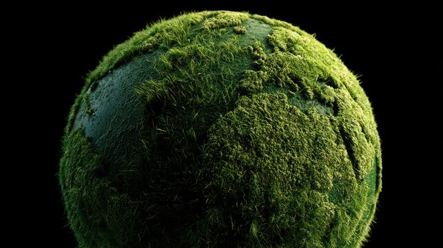 Green earth globe covered in lush grass representing nature and sustainability