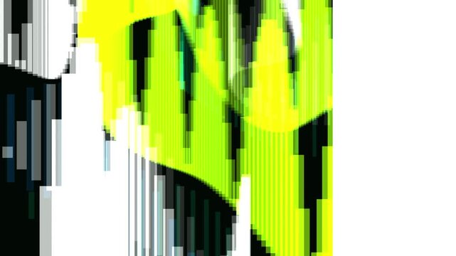 Vibrant yellow fluid shapes dripping down over a contrasting dark and light geometric structural pattern