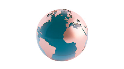 Fototapeta premium Shiny metallic copper and teal globe, isolated on transparent background