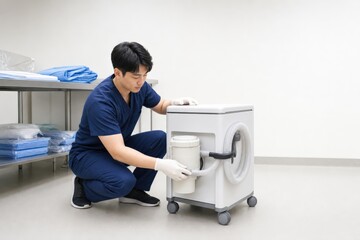 Obraz premium Surgical Smoke Safety Technologist Checking Evacuator Connections