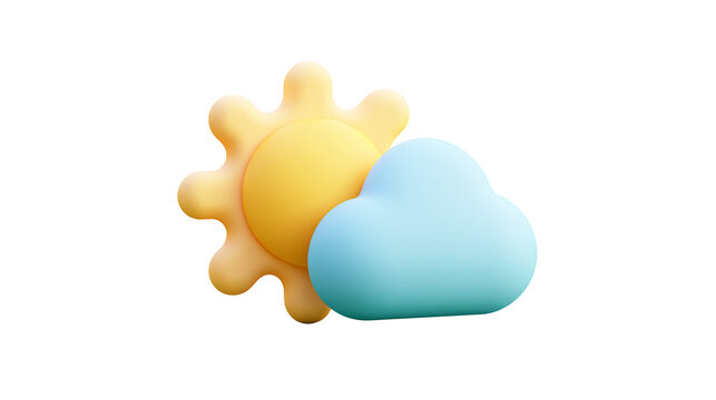Stylized yellow sun and blue cloud icons, isolated on transparent background
