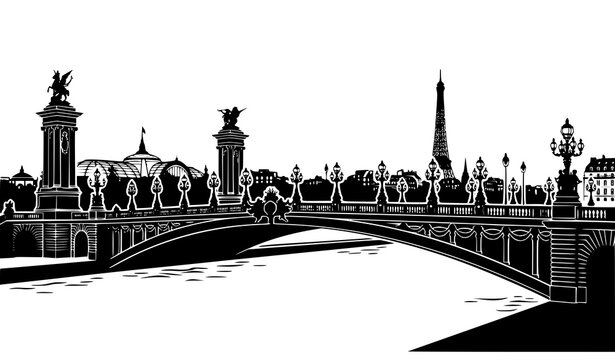 Pont Alexandre III Bridge Silhouette Vector Illustration