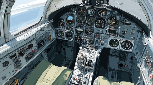 Detailed Fighter Jet Cockpit with Multiple Gauges and Controls