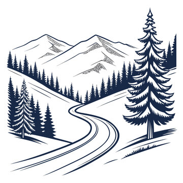 Winter forest landscape with winding mountain road mountain landscape