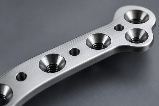 Orthopedic Bone Fixation Plate Close Up Titanium Surgical Implant Vector Isolated for Trauma Surgery, Fracture Repair and Healthcare