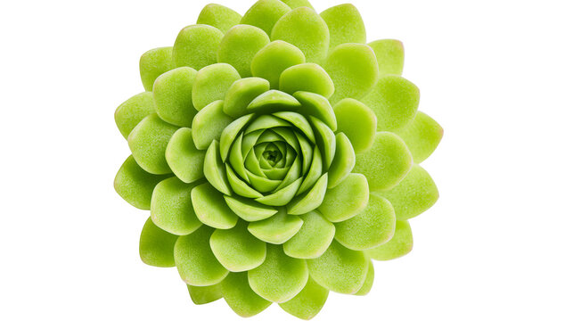 Vibrant green succulent plant rosette with layered fleshy leaves, isolated on transparent background
