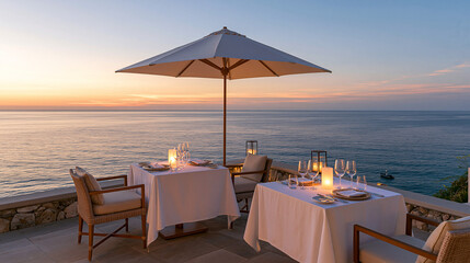Fototapeta premium Cliffside Restaurant Terrace with Ocean View