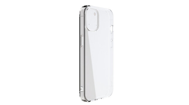 Clear protective phone case with camera cutout, isolated on transparent background