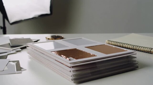 Lowering top card sliding from clear posts onto card layers on table, settling showing copper foil