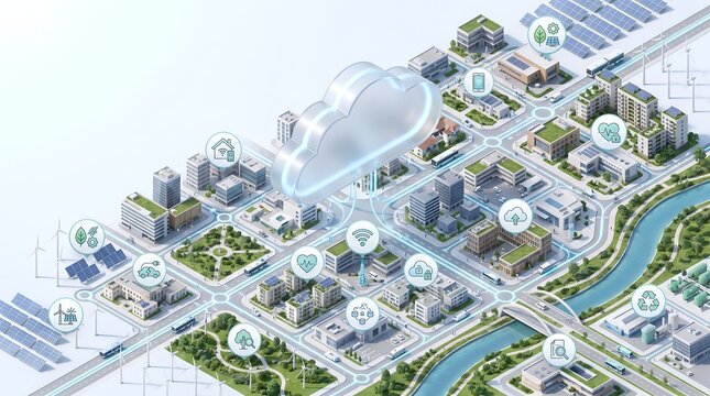 Smart city cloud connectivity network integrating sustainable urban infrastructure and renewable energy systems