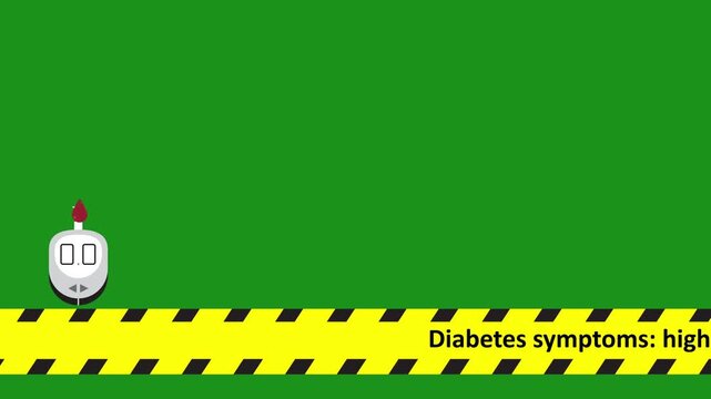 Diabetes Awareness Lower Third Motion Graphic with Glucometer Icon and Scrolling Text Banner for Medical Presentation, News Broadcast, and Health Education on Green Screen