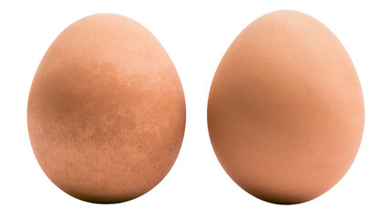 Two brown chicken eggs with textured shells, isolated on transparent background © Jonathan