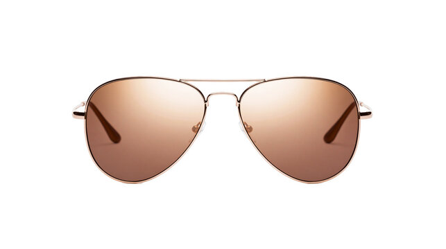 Rose gold aviator sunglasses with mirrored lenses, isolated on transparent background