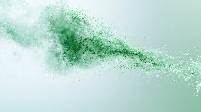 Green Powder Explosion: A dynamic cloud of fine green powder explodes outwards, creating an abstract and energetic visual effect.
