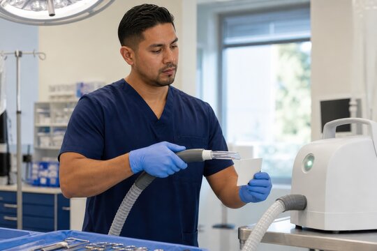 Surgical Smoke Safety Ambulatory Surgery Technologist Checks Evacuator