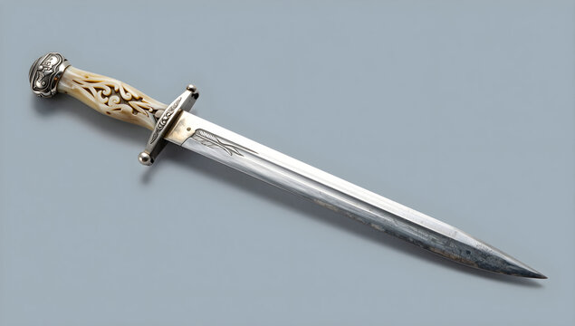 Antique steel stiletto dagger with carved bone handle