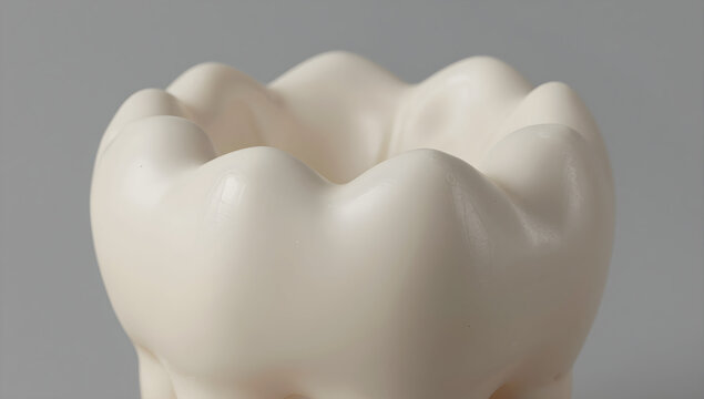 Macro view of a single tooth crown replica showing enamel detail