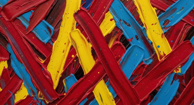 Abstract Oil Painting Texture with Thick Red Blue and Yellow Impasto Brushstrokes for Background