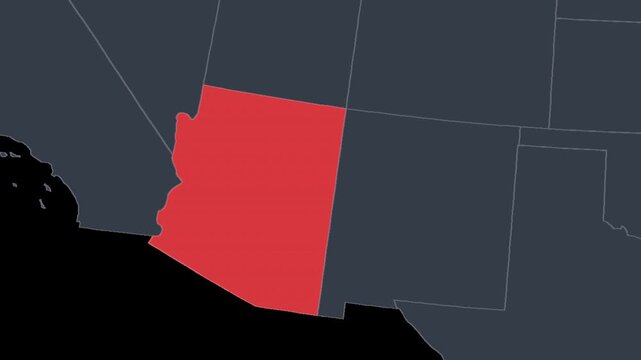 Arizona Zoomed In Red on US Election Map State Focus, Alpha Channel 4K