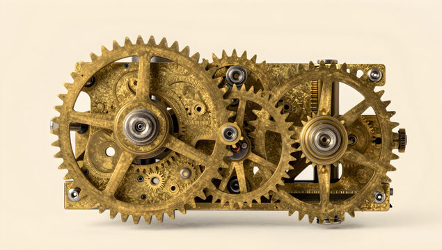 Vintage mechanical brass gear clockwork mechanism