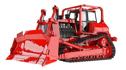 Heavy red bulldozer with large blade and tracks, isolated on transparent background © Nolan