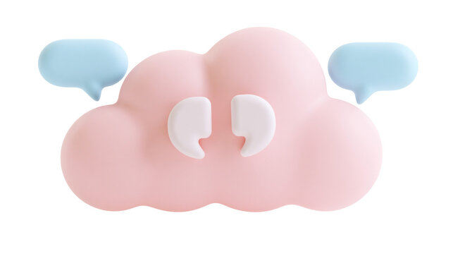 Pink cloud with quotation marks and speech bubbles, isolated on transparent background